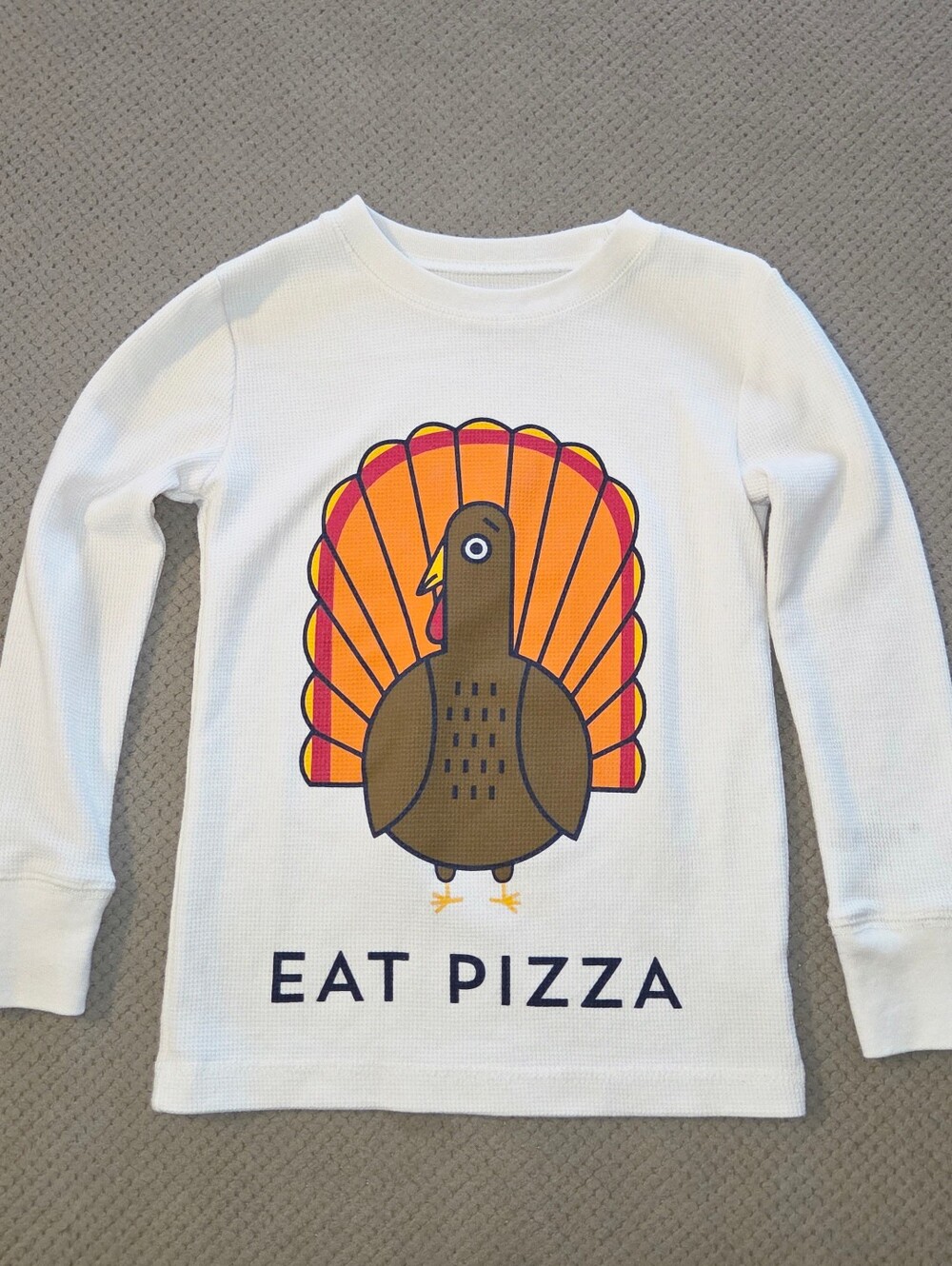 Jumping Beans Thanksgiving Turkey Eat Pizza Long Sleeve Shirt Size 4 White Beige